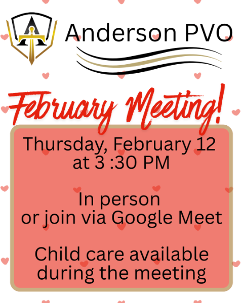 PVO meeting announcement graphic with date and time February 12 at 3:30.